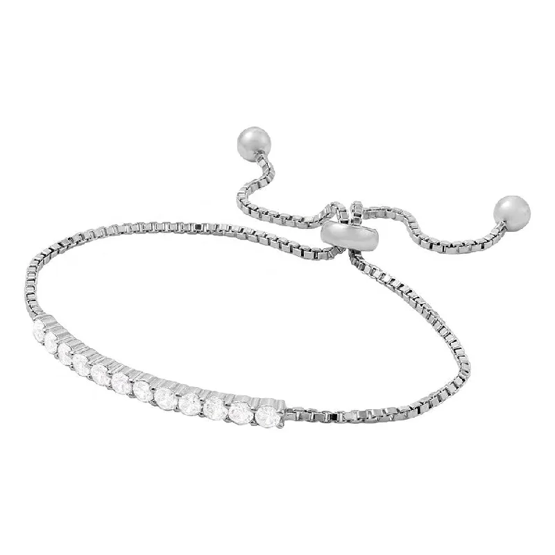 Silver 925 Rhodium Plated Box Chain with CZ Lariat Bracelet - BGB00272