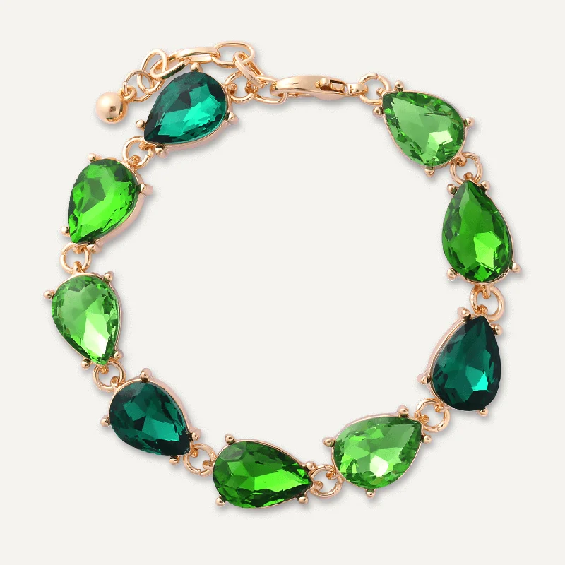 Green Teardrop Jewel Clasp Bracelet In Gold-Tone