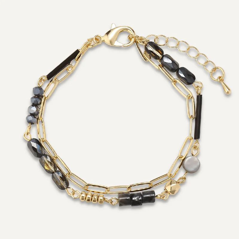 Multi-row Black Mixed Crystal Bracelet In Gold-Tone