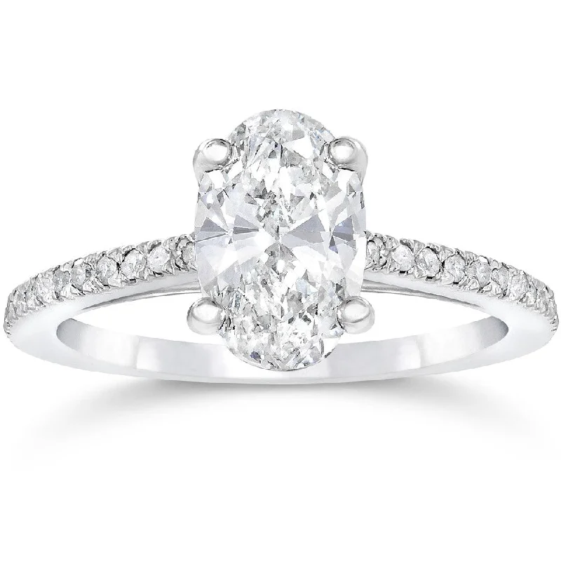 14k White Gold 1 1/10ct Oval Diamond Engagement Ring Solitaire Single Accent Row Setting Clarity Enhanced