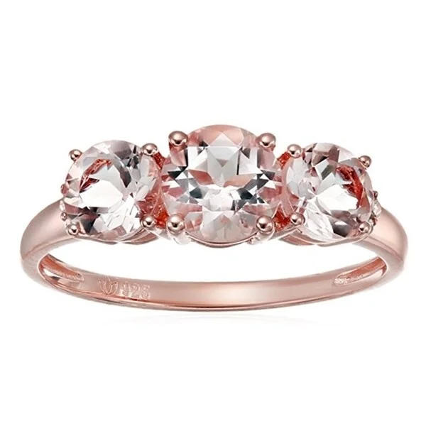 Rose Gold-plated Morganite, Diamond 3-stone Engagement Ring, Size 7 - Pink