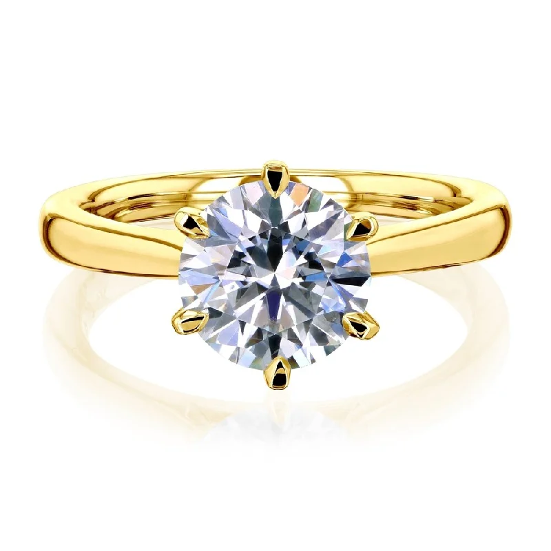 Annello by Kobelli 14k Gold 1.9 Carat Round Moissanite Solitaire 6-Prong Comfort Fit Engagement Ring (HI/VS)