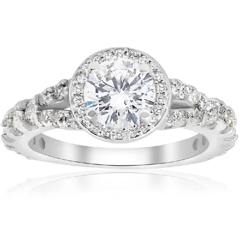 14K White Gold 1 1/4 ct TDW Halo Split Shank Diamond Engagement Ring (I-J, I2-I3)