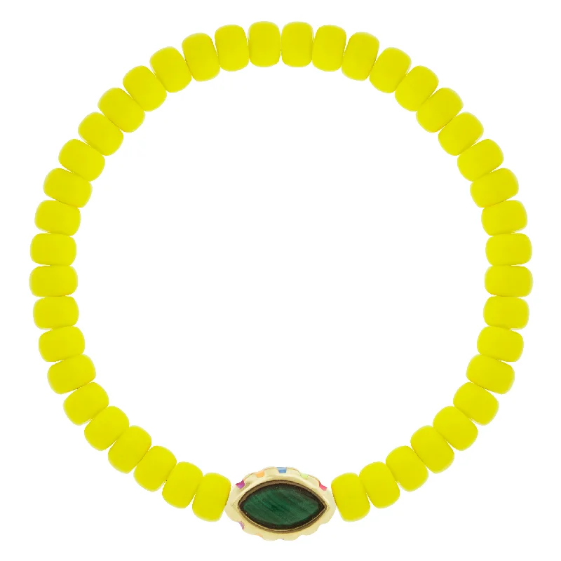 Malachite Marquise Eye on Glass Bead Bracelet