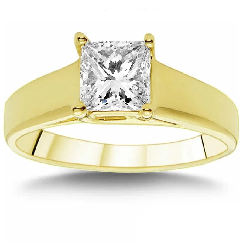 1 CT Princess Cut Diamond Solitaire Engagement Ring 14k Yellow Gold