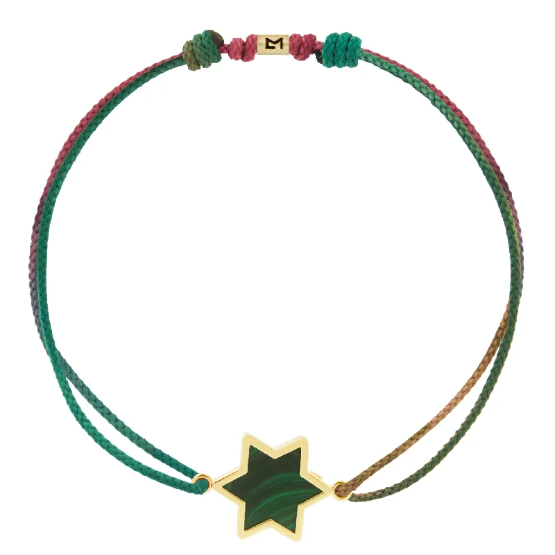 Framed Malachite Star on Rainbow Cord Bracelet