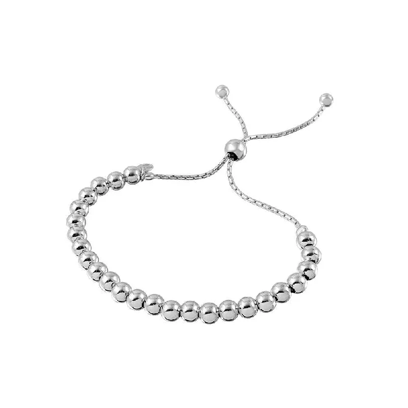 Silver 925 Rhodium Plated Beaded Lariat Italian Bracelet 5.2mm - DIB00016RH