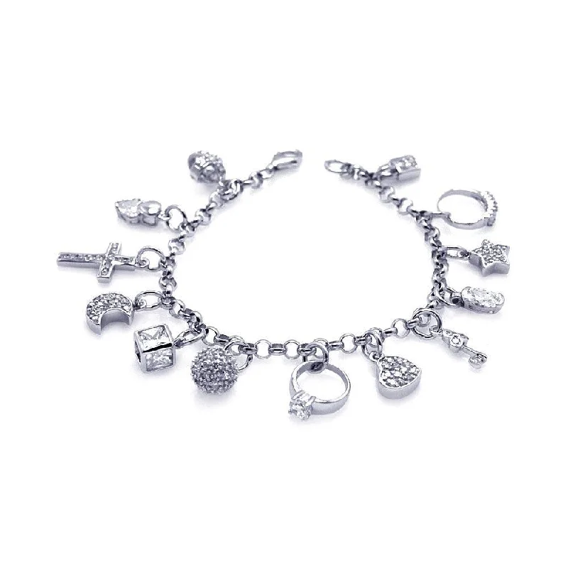 Silver 925 Rhodium Plated Multiple Charm Bracelet - DSB00003