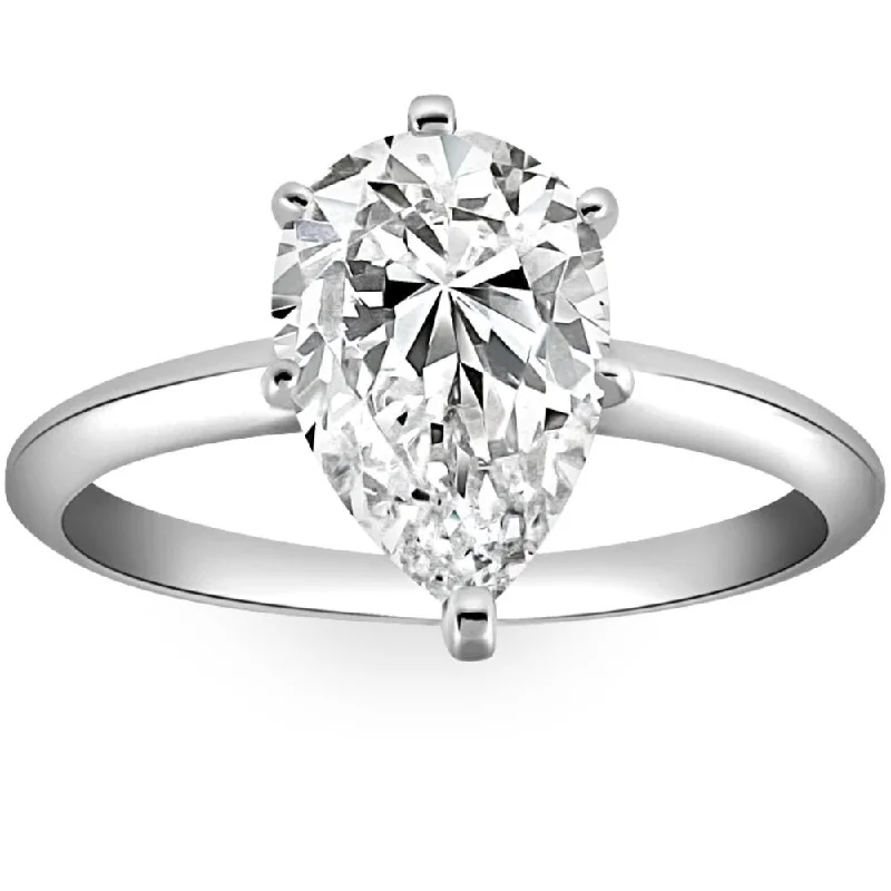 3CT Platinum Pear Shaped Diamond 6-Prong Solitaire Engagement Ring Lab Grown