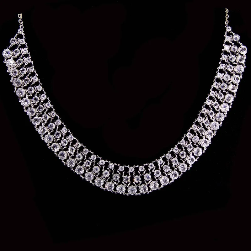 1928 Jewelry Round 3 Row Vintage Austrian Crystal Necklace 16" + 3" Extender