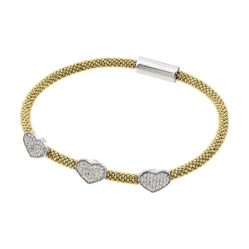 Silver 925 Rhodium and Gold Plated Heart Micro Pave Clear CZ Beaded Italian Bracelet - ITB00173GP-RH