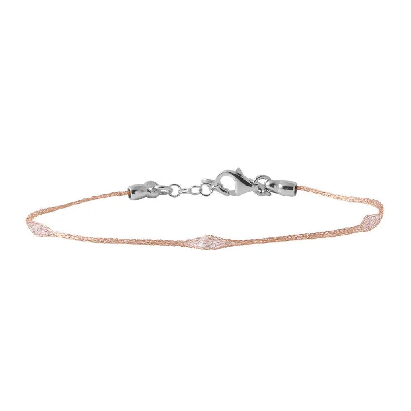 Silver 925 Rose Gold Plated Mesh Embedded Thin CZ Italian Bracelet - ECB00091R