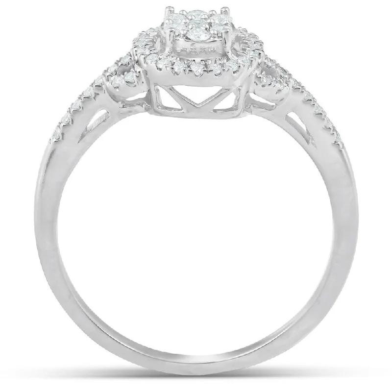 Pompeii3 10k White Gold 1/4 Ct TDW Halo Vintage Diamond Engagement Ring