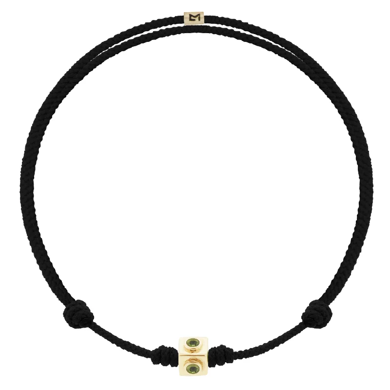 Small Gold Tourmaline Lego Cube on Black Cord Bracelet