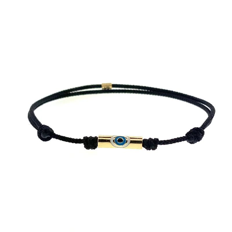 Gold Enameled  Evil Eye Tube on Cord Bracelet