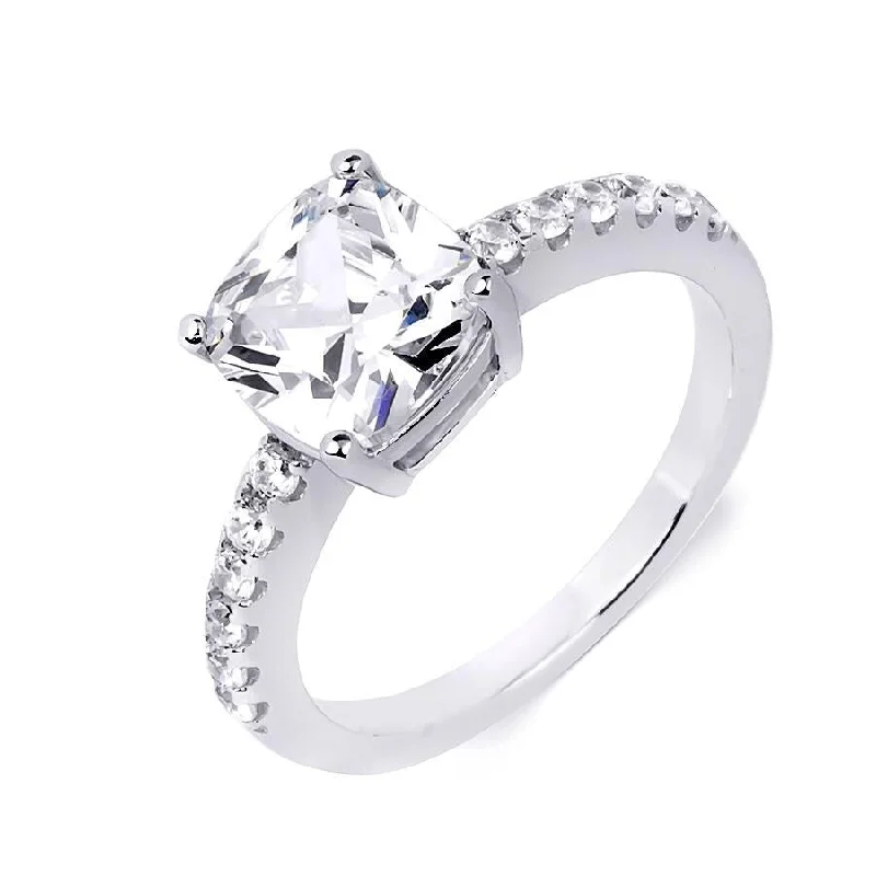 Sterling Silver 3.1 Carat Cubic Zirconia Cushion Cut Engagement Ring