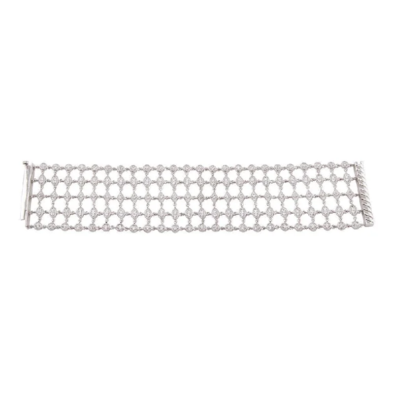 Silver 925 Rhodium Plated Round Clear CZ Net Bracelet - STB00361