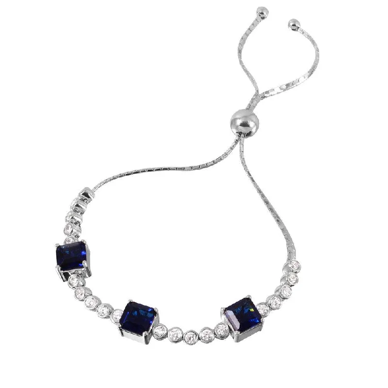 Silver 925 Rhodium Plated Sapphire Color CZ Adjustable Bracelet - GMB00019RH-SEP