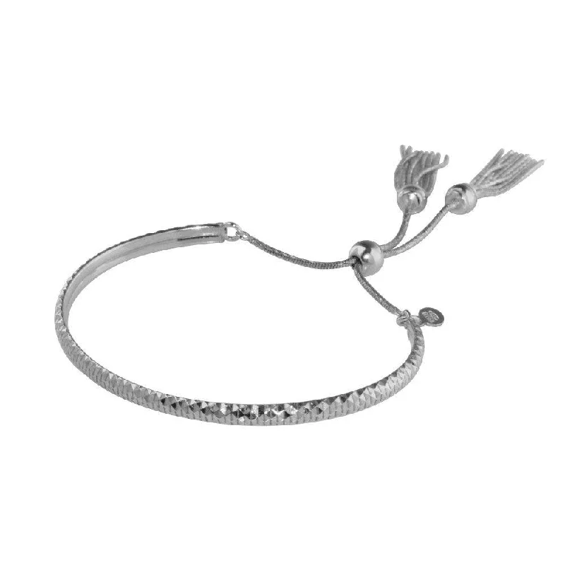 Rhodium Plated 925 Sterling Silver DC Cuff Lariat Bracelet with Dangling Tassel - ITB00213RH