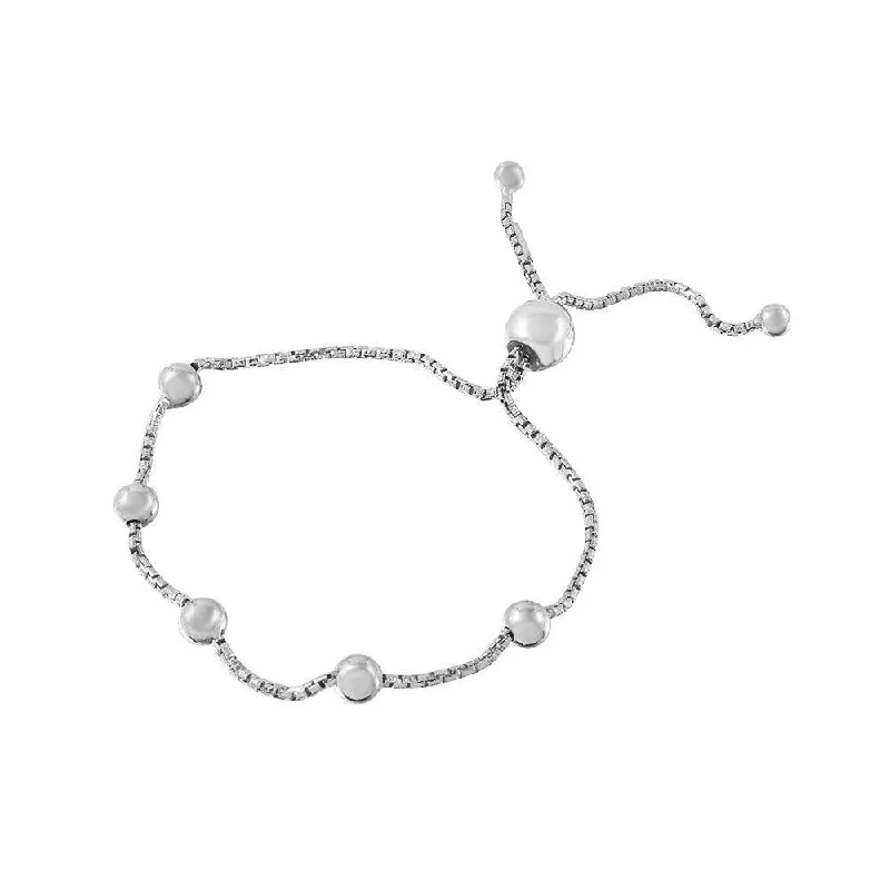 Silver 925 Rhodium Plated 8 Beaded Italian Lariat Bracelet - ARB00017RH