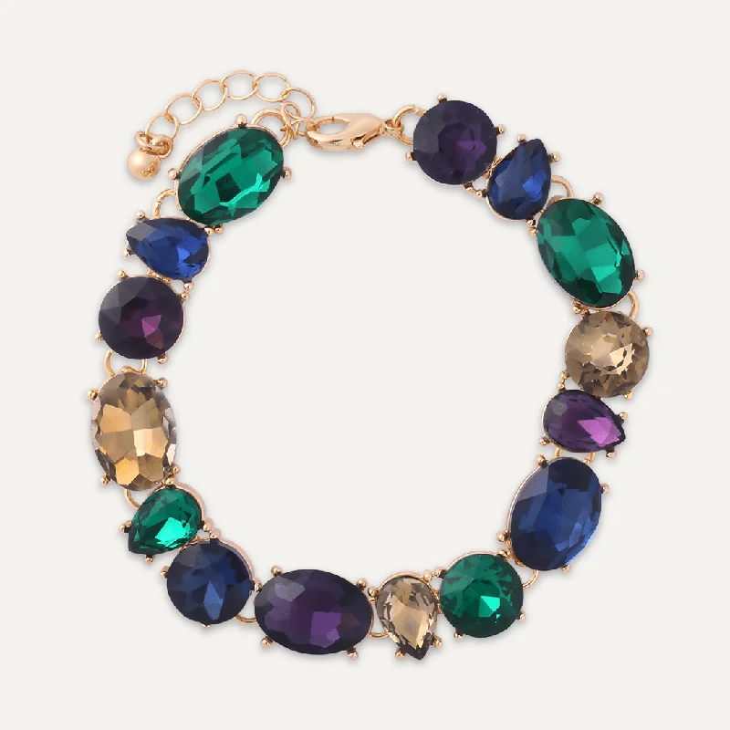 Mixed Cut Multi-Coloured Jewel Clasp Bracelet In Gold-Tone