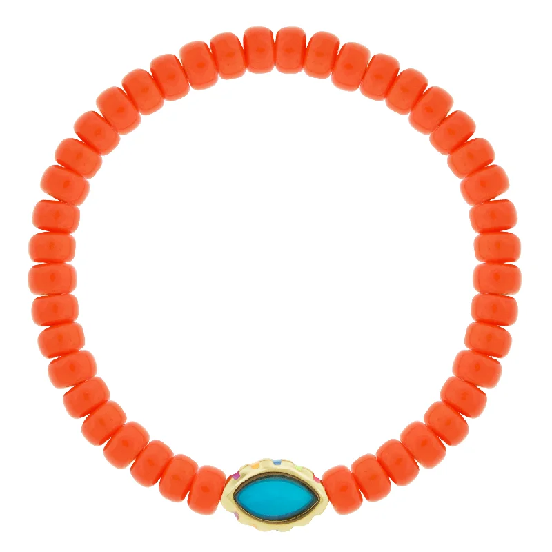 Turquoise Marquise Eye on Glass Bead Bracelet