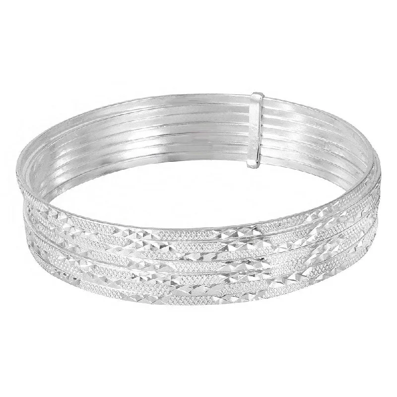 Silver 925 High Polished Diamond Cut Semanario Bangle Bracelet - BG136