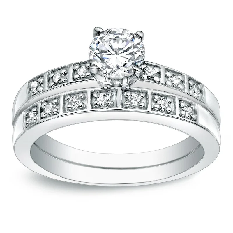 Auriya 1ct TDW Round Diamond Engagement Ring Set Platinum Certified