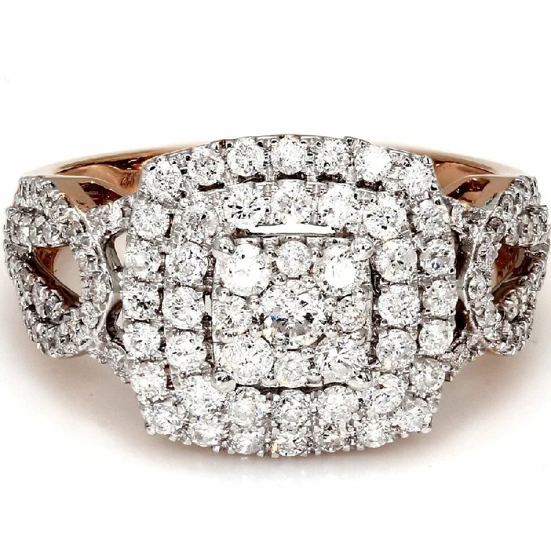 Pompeii3 10k Rose Gold 1.20 Ct. TDW Diamond Engagement Ring IGI Certified Cushion Halo