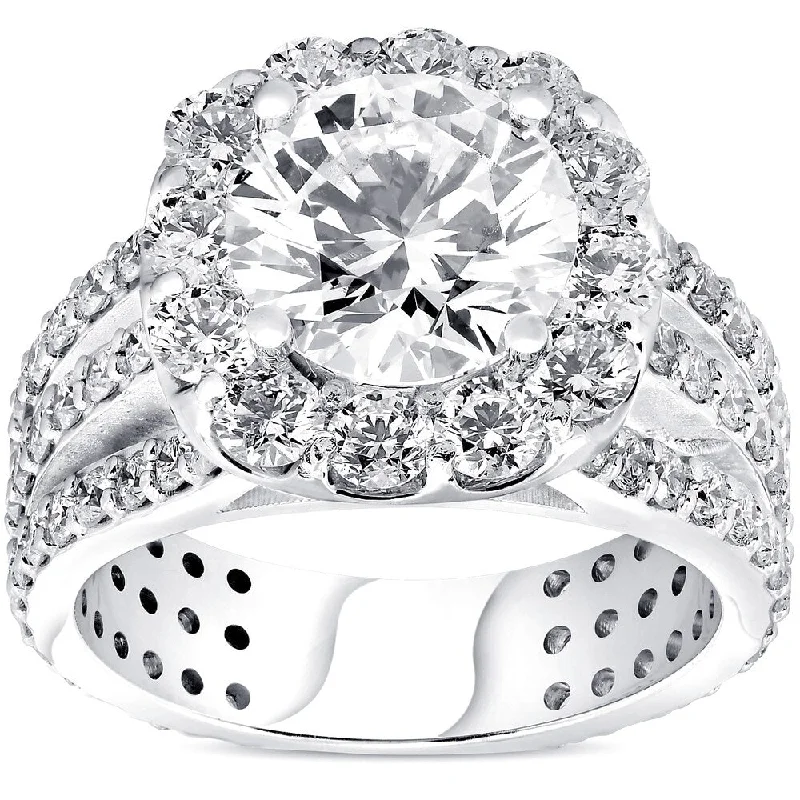 Pompeii3 14K White Gold 4 1/2 ct TDW Diamond Clarity Enhanced Halo 3-Row Engagement Ring