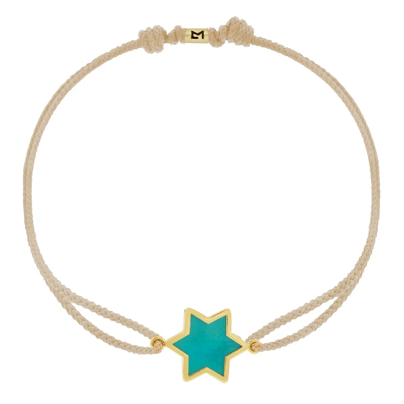 Framed Turquoise Star on Taupe Cord Bracelet