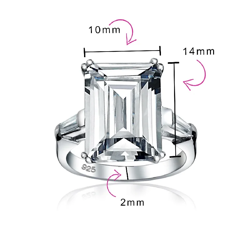 10CT Emerald Cut Engagement Ring Sterling Silver Gold Plated