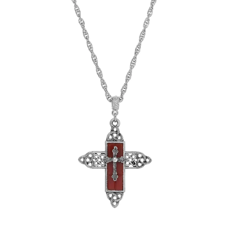 Symbols Of Faith Triquetra Cross Glass Pendant Necklace 28"L