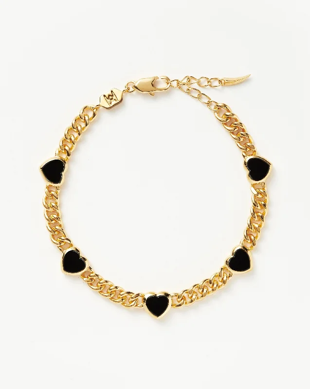 Jelly Heart Gemstone Charm Bracelet | 18k Gold Plated/Black Onyx