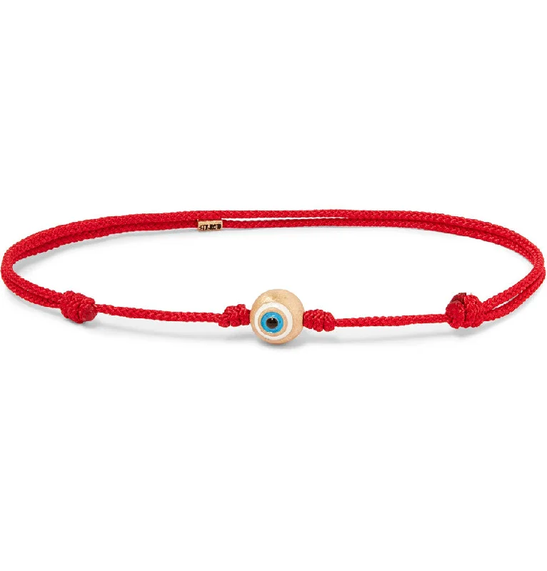 Gold Enameled Evil Eye Ball On Cord Bracelet