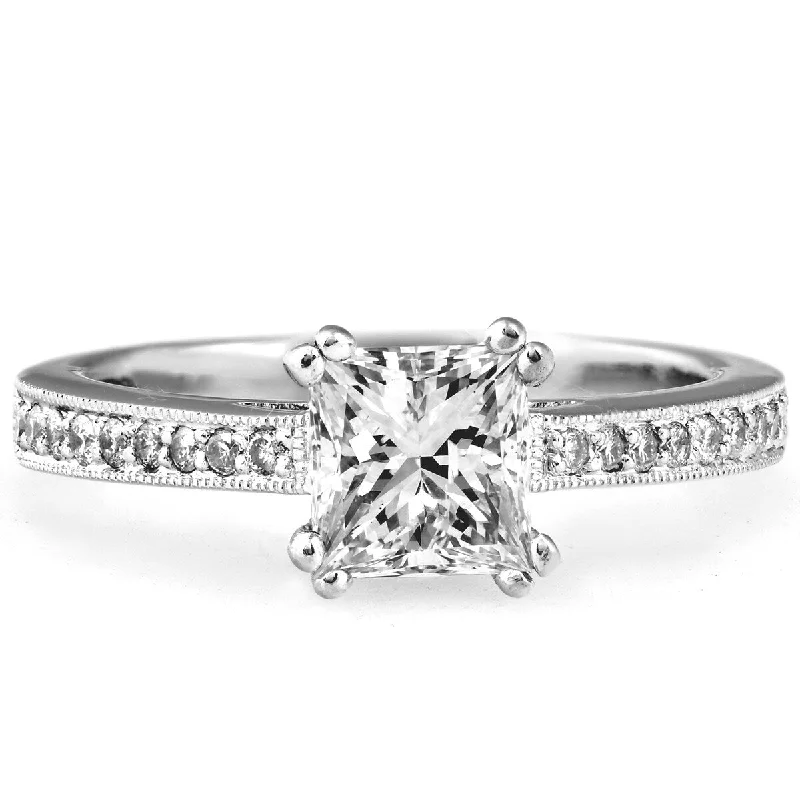 1 1/2 Ct Princess Cut Diamond Engagement Ring 18k White Gold (I-J/VS2-SI1)