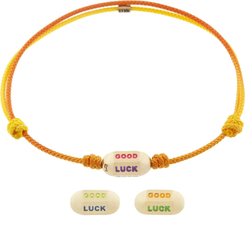 Good Luck Hexagon Bolt on Yellow Ombre Cord Bracelet