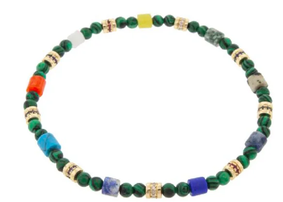 Nine Diamond Short Rolls on a Malachite Beaded Bracelet