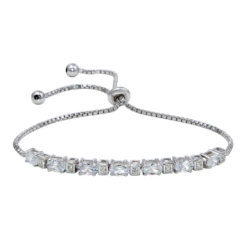 Rhodium Plated 925 Sterling Silver CZ Stone Lariat Bracelet - STB00554