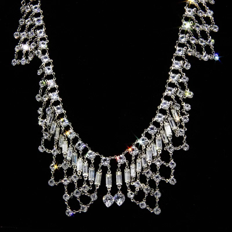 1928 Jewelry Vintage Austrian Crystal Bib Necklace 12 - 15" Adjustable