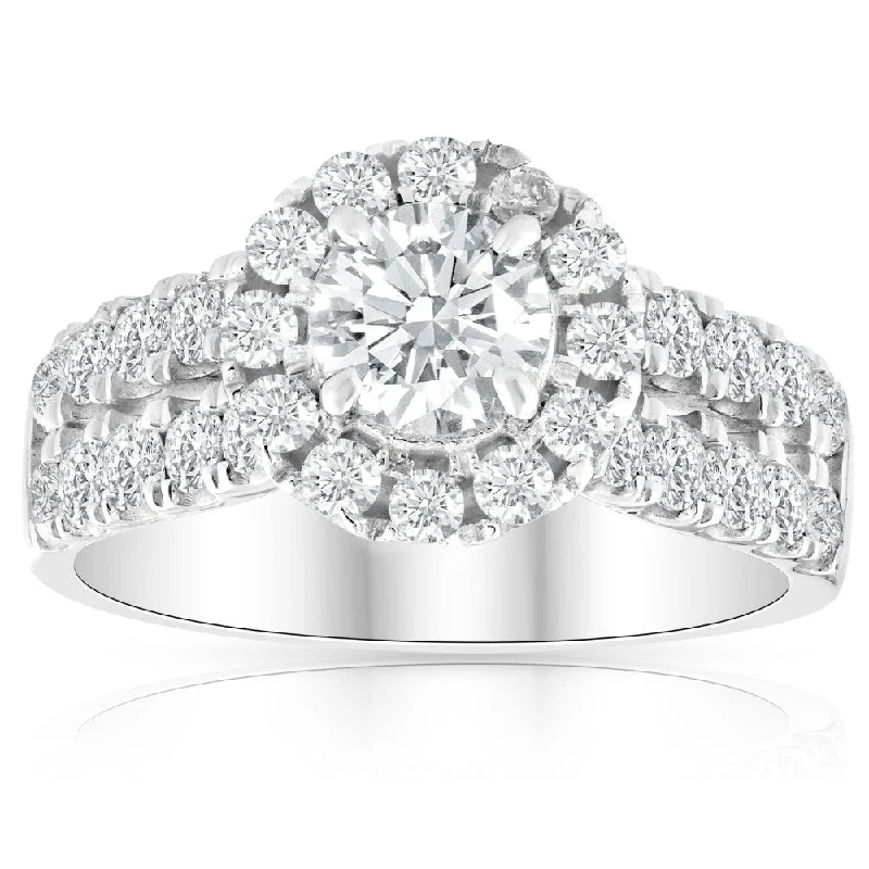 2.50 Ct Diamond Halo Double Row Engagement Ring White Gold Enhanced