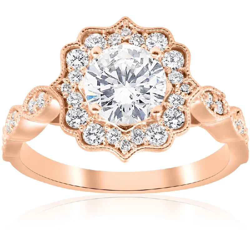 14k Rose Gold 1 3/8 ct TDW Diamond Clarity Enhanced Vintage Halo Engagement Ring