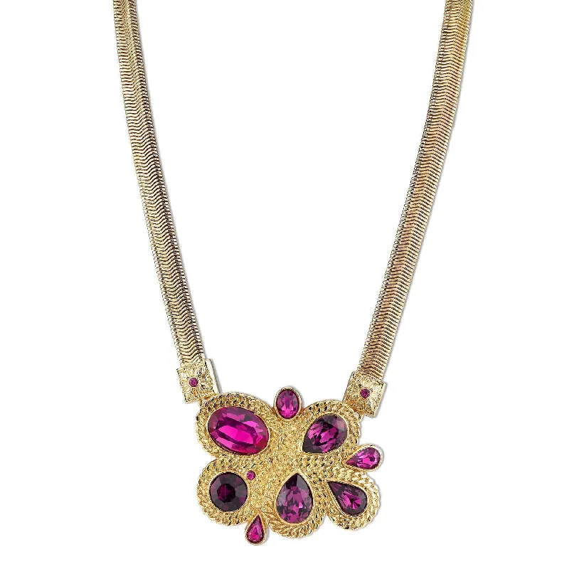 2028 Jewelry Amethyst Purple Color And Fuchsia Cluster Necklace 16" + 3" Extender