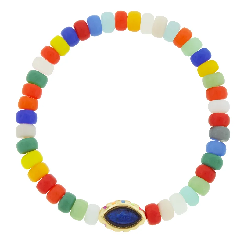 Lapis Marquise Eye on Glass Bead Bracelet