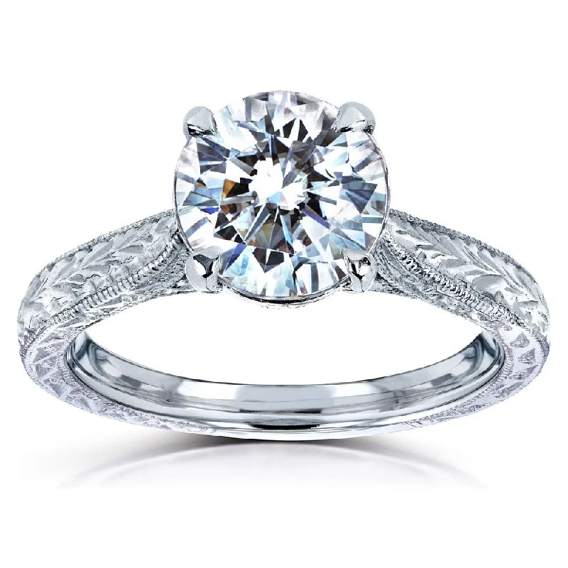 Annello by Kobelli 14k White Gold 1 1/2ct TGW Round Moissanite and Diamond Accent Vintage Engagement Ring (GH/VS, GH/I)