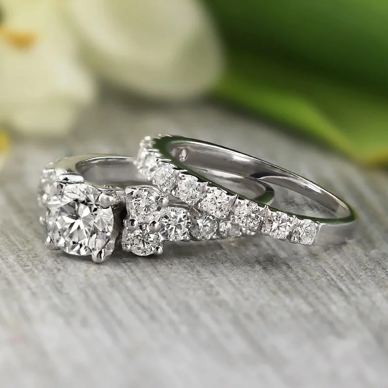 Auriya Platinum 2ctw Classic Round Diamond Engagement Ring Set