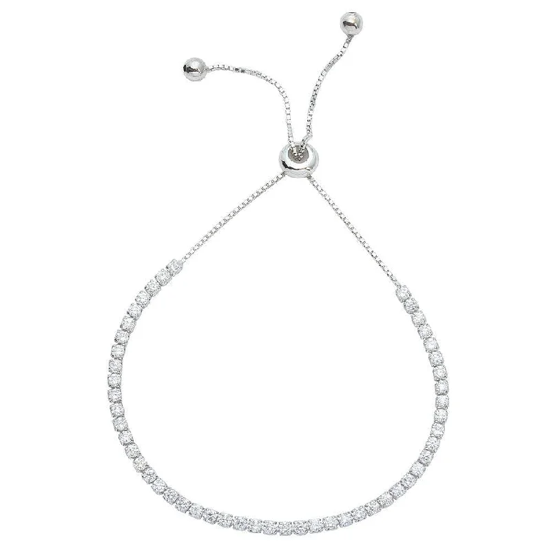 Rhodium Plated 925 Sterling Silver CZ Lariat Bracelet - STB00534