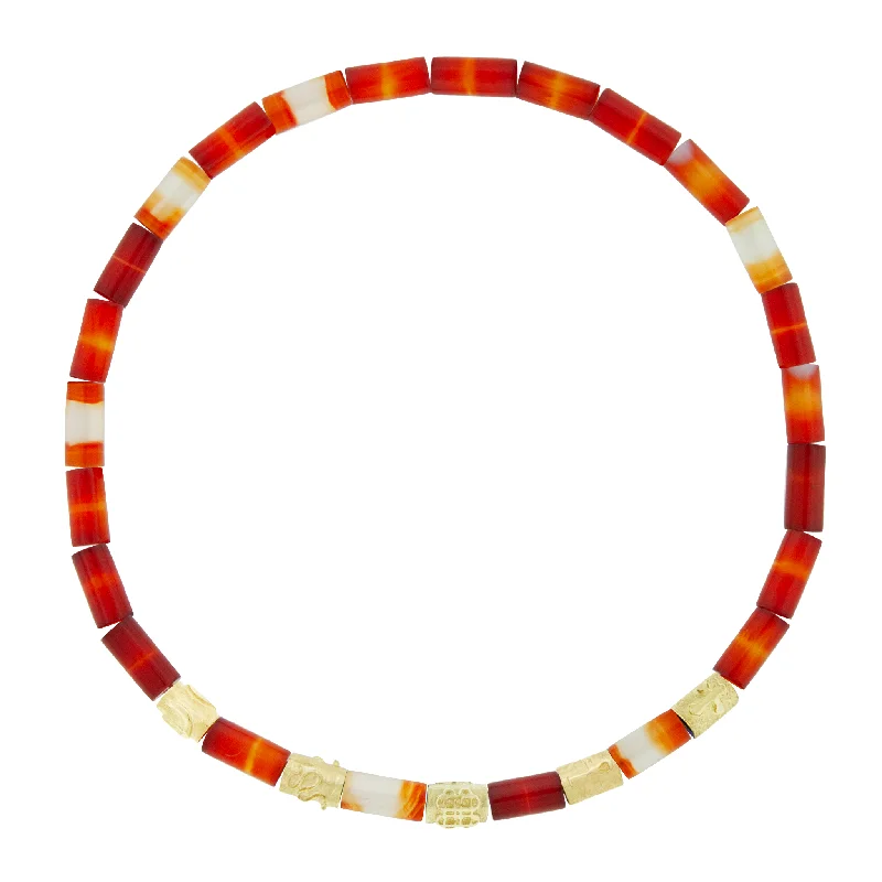 Symbol Spacers on Carnelian Bead Bracelet