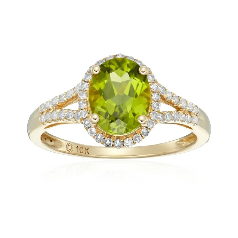 10k Yellow Gold Peridot and Diamond Engagement Ring