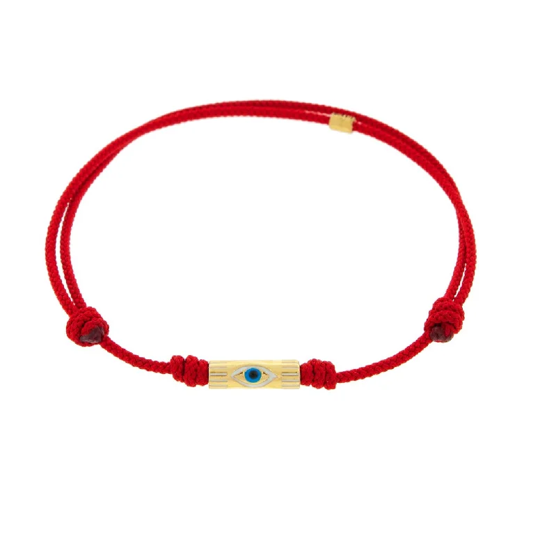 Enameled Evil Eye Slim Tube on a Red Cord Bracelet